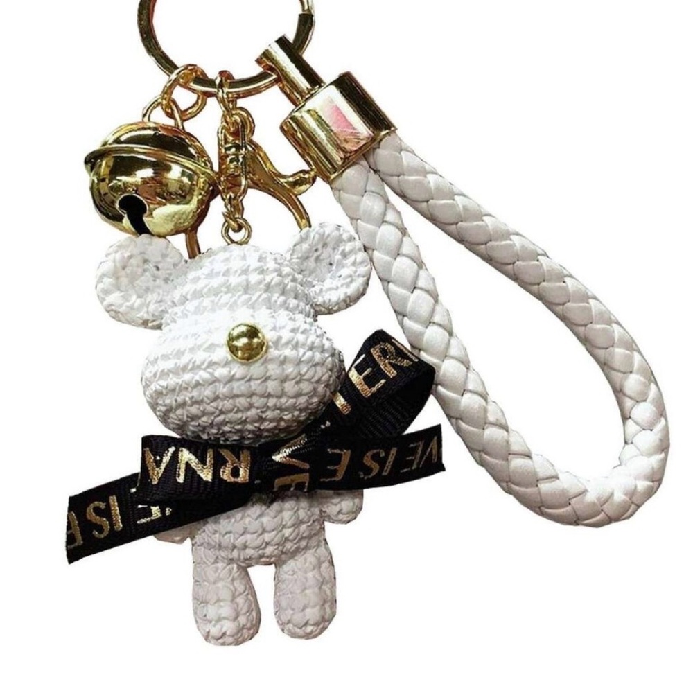 Love is Eternal white crochet bear key chain/bag charm. NWT